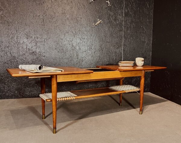 mid century danish extending coffee table with a sliding tray