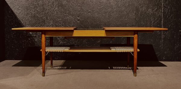 mid century danish extending coffee table with a sliding tray