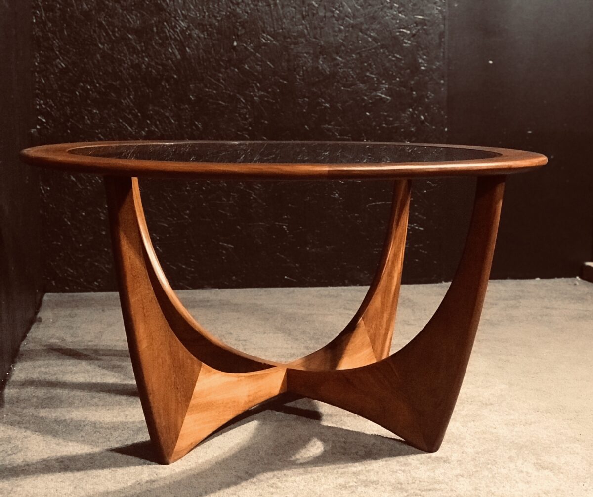 G-Plan circular coffee table with glass top