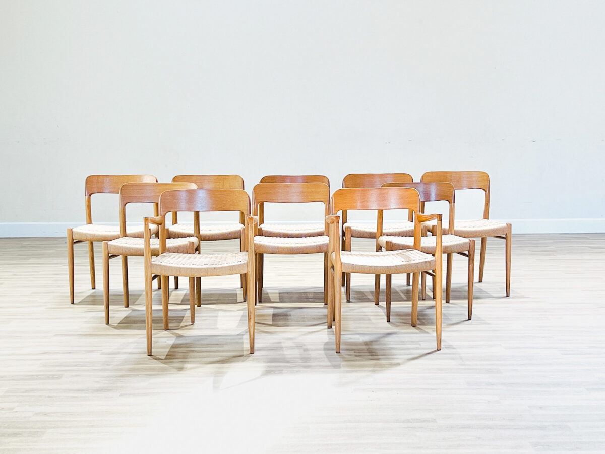 Ten Niels Moller Oak dining chairs model 75, 1960.