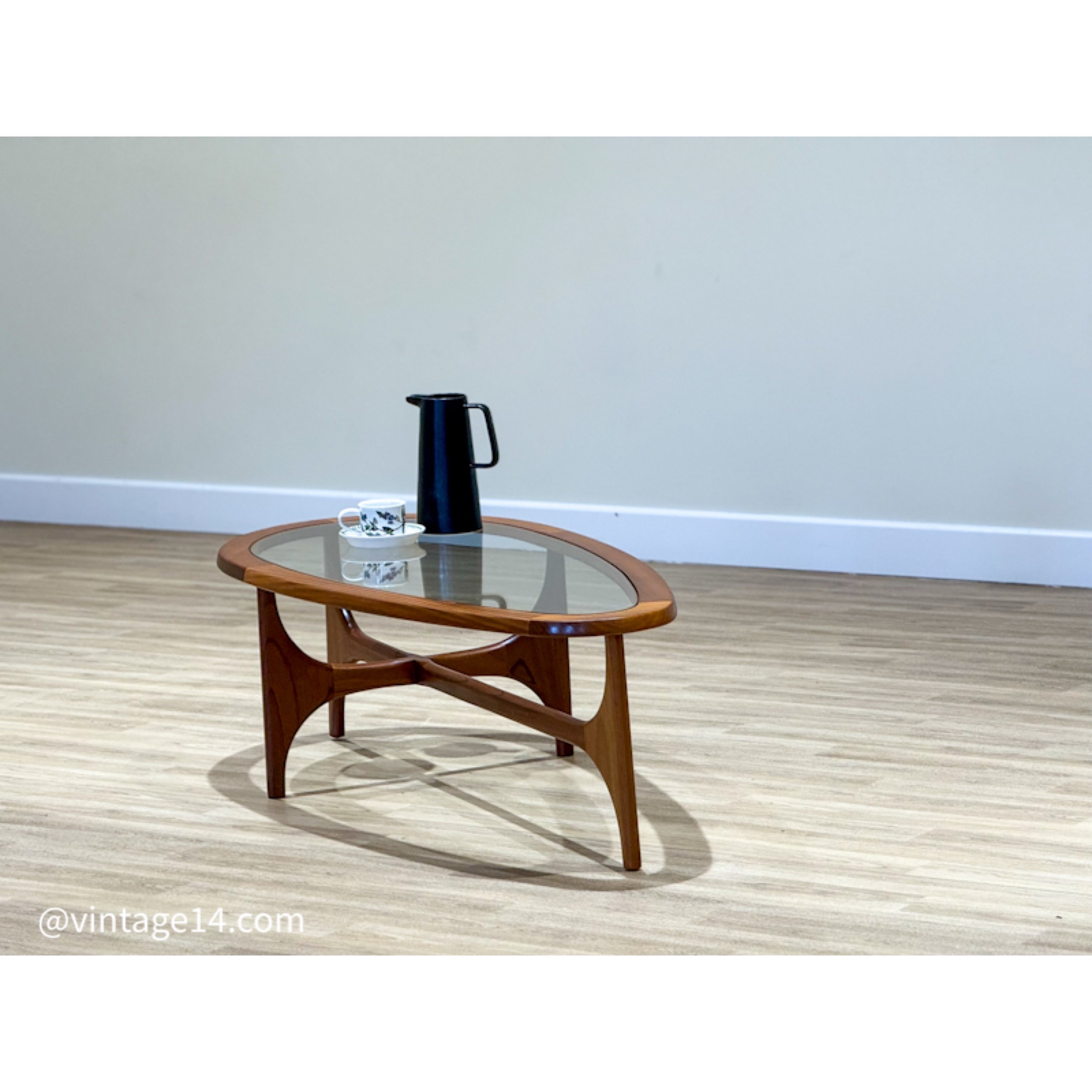 Kidney-Shaped Teak and Glass Coffee Table by Stonehill — 1960s