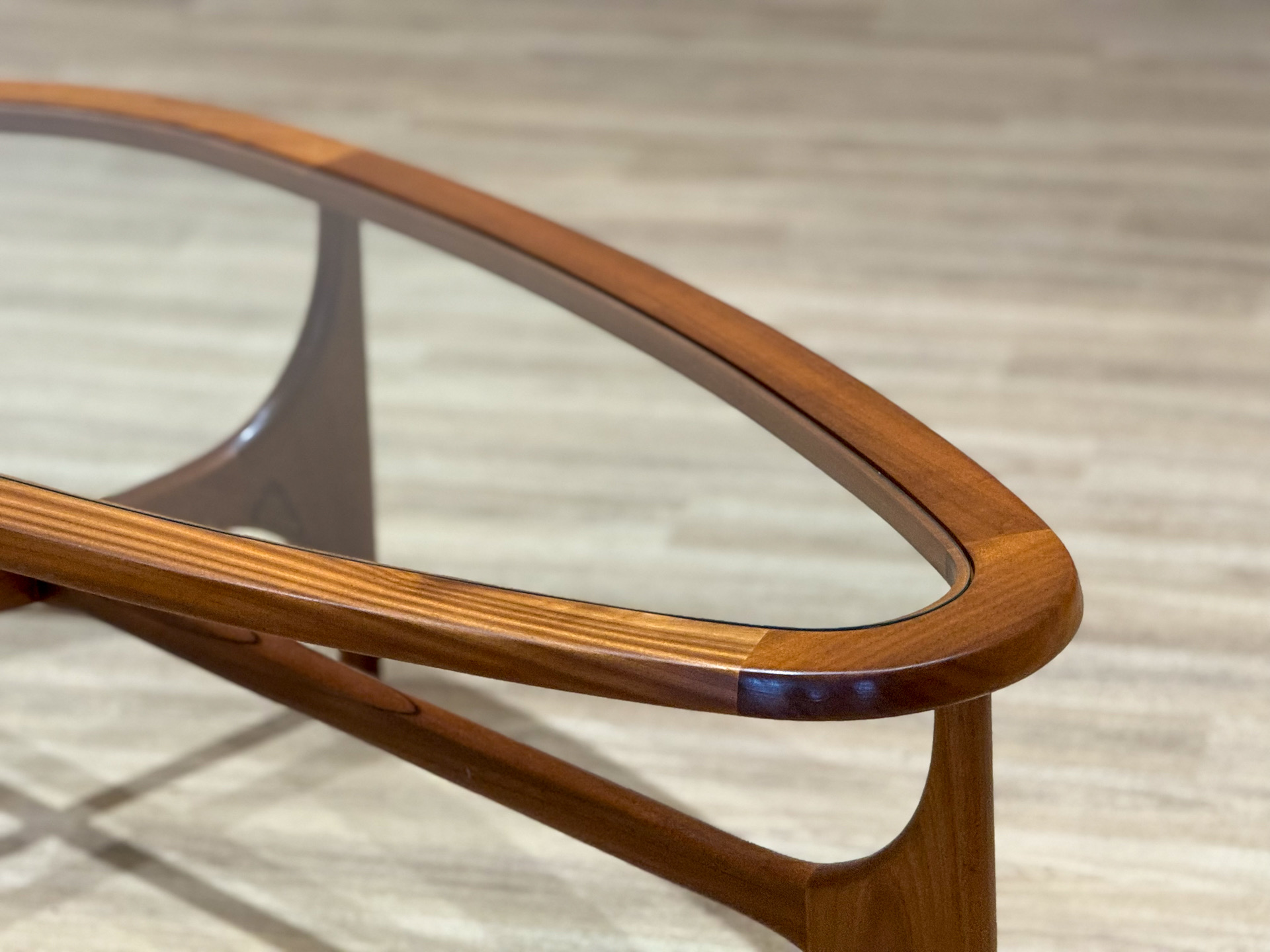 Kidney-Shaped Teak and Glass Coffee Table by Stonehill — 1960s - Image 3