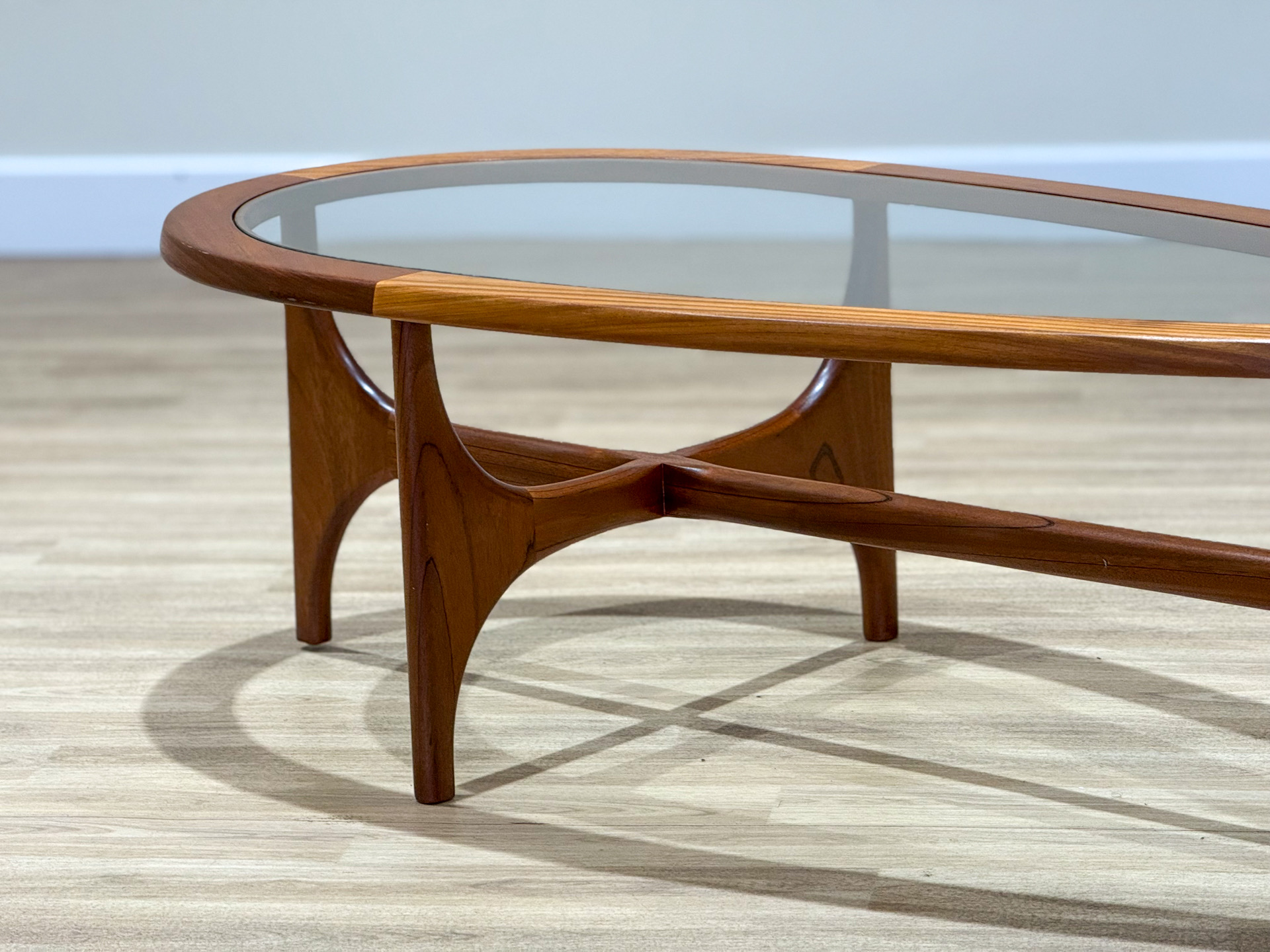 Kidney-Shaped Teak and Glass Coffee Table by Stonehill — 1960s - Image 6