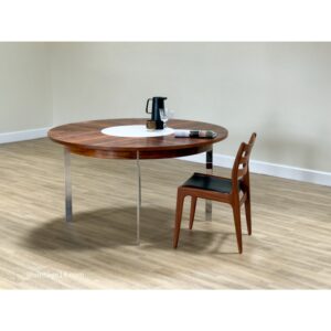 id-Century Rosewood Round Dining Table by Merrow Associates with White Lazy Susan